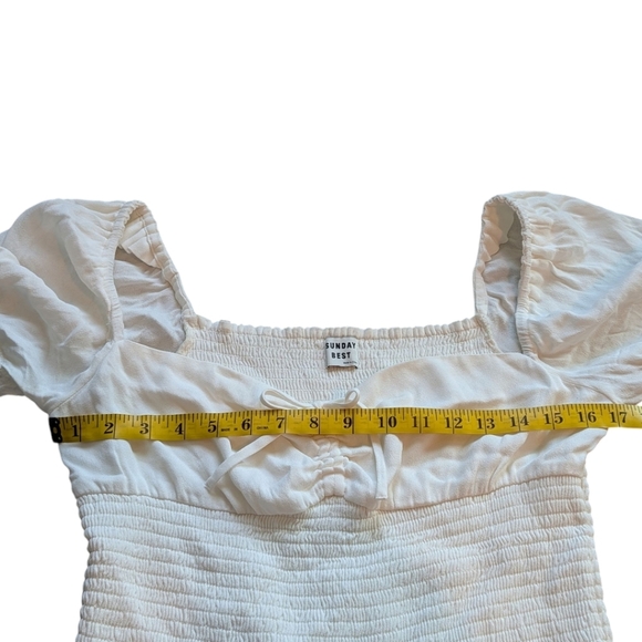 Aritzia Sunday Best Sinatra Blouse Coquette White Ruched Puff Sleeves Women's L - Picture 3 of 13